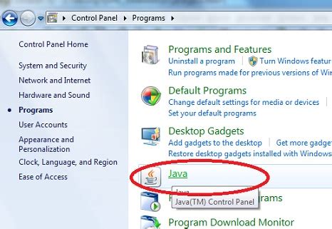 install java control panel