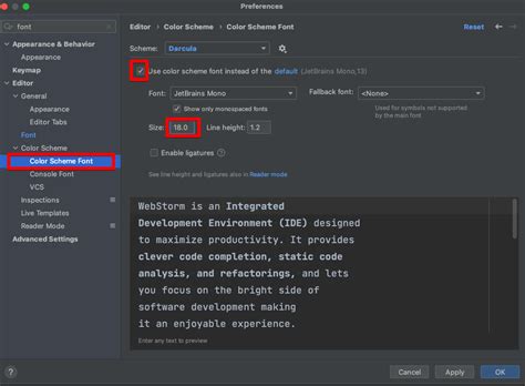 intellij change font size in terminal
