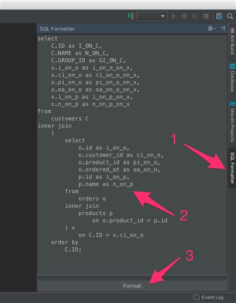 intellij format sql code