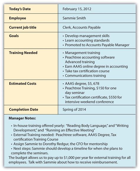 internal development plan examples