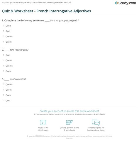interrogative adjectives in french exercises with answers