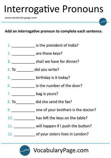 interrogative pronouns exercises with answers pdf class 7