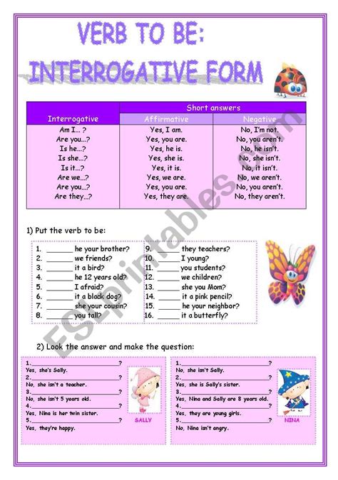 interrogative sentences verb to be exercises