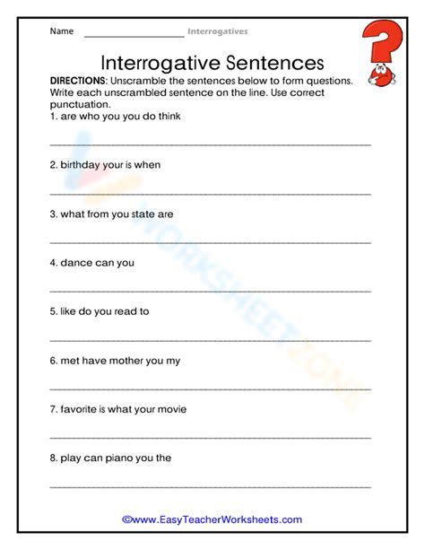 interrogative sentences worksheet pdf