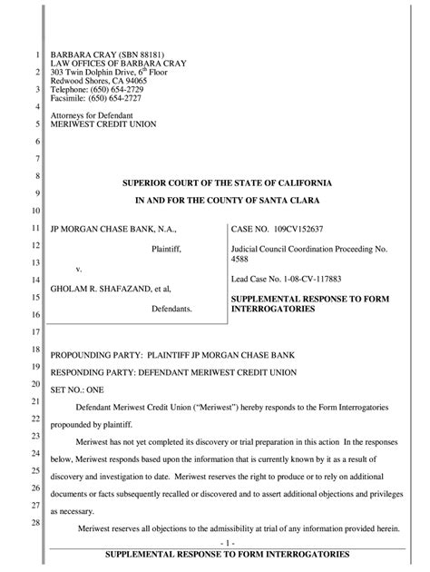 Interrogatory Response Template