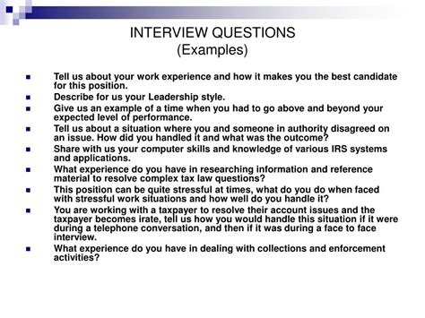 interview presentation sample questions