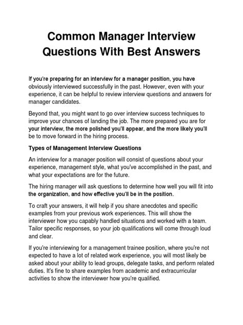 interview questions and answers for manager position pdf