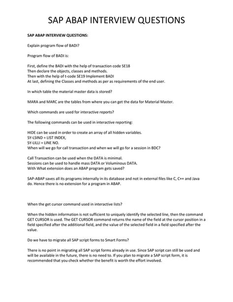 interview questions on sap abap reports