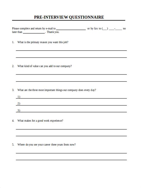 interview questions template word