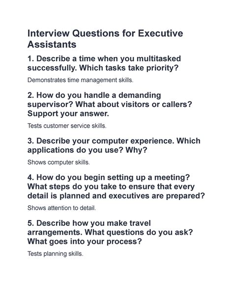 interview questions to ask candidates for executive assistant position