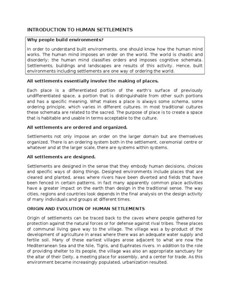 introduction a brief description of the settlement include