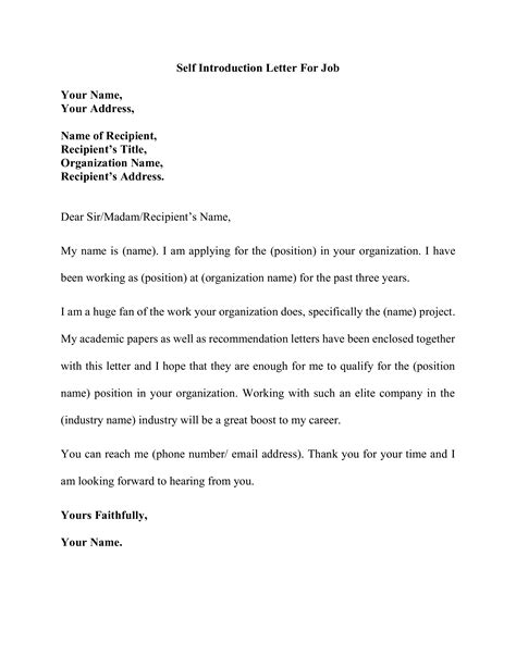 introduction myself letter sample