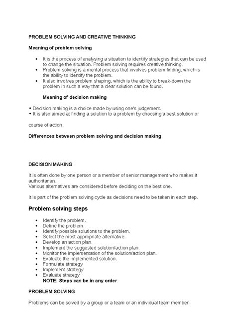 introduction of creative thinking and problem solving essay