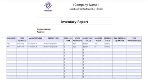 inventory report sample excel