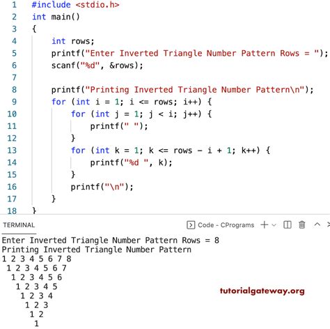 inverted triangle pattern program in c