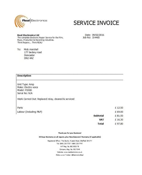 invoice for services example