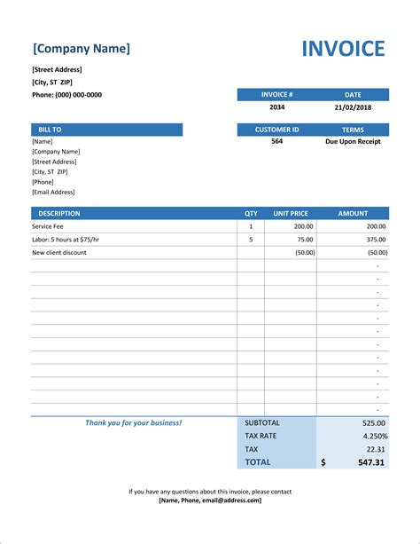 invoice format sample excel