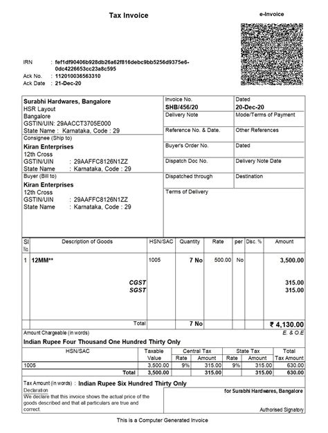 invoice in excel format under gst