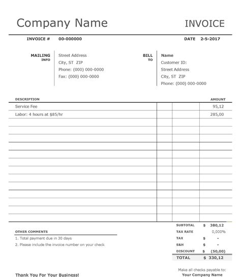 invoice template examples