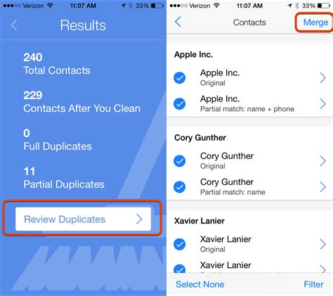 ios remove duplicate contacts