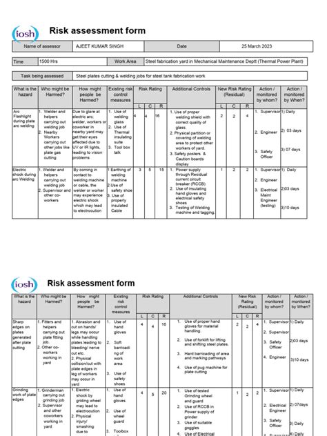 iosh risk assessment project example pdf