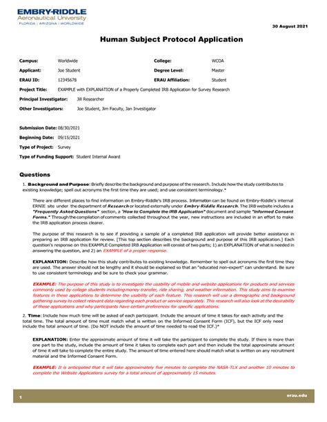 irb submission example