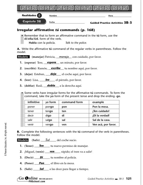 irregular affirmative tu commands p 168