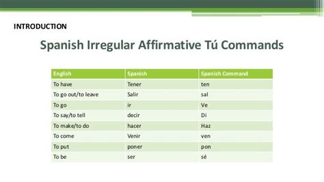 irregular affirmative tu commands spanish