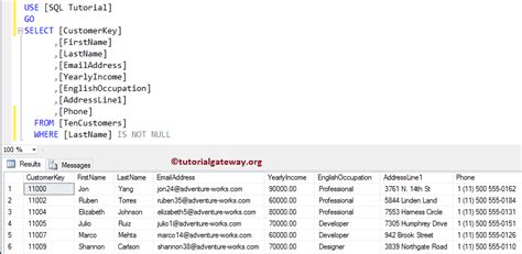 is not null in select statement sql server