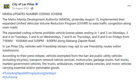 is there number coding in las pinas city