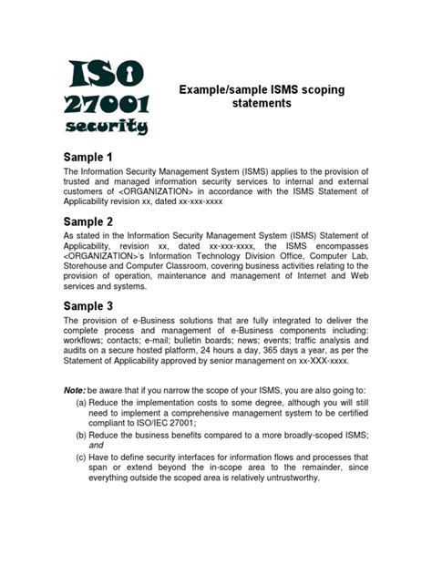 isms scope statement examples