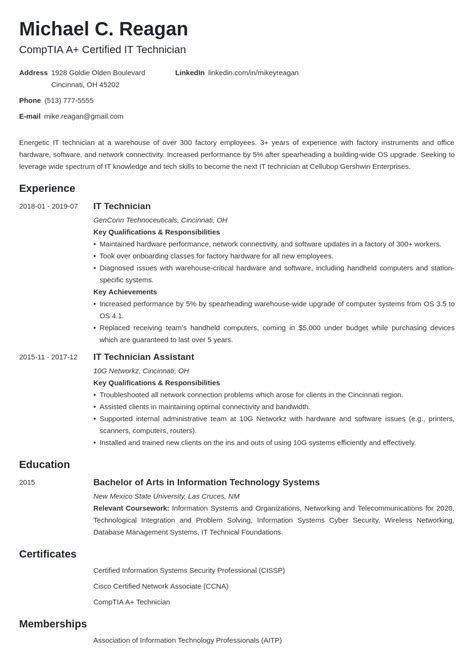 it technician resume examples