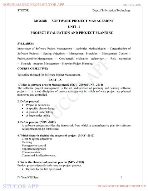 it8075 software project management notes pdf