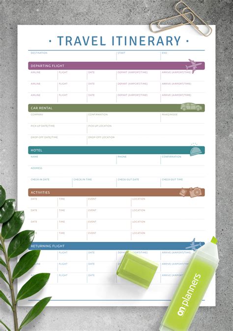 Itinerary Template Vacation