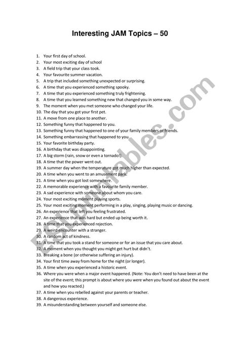 jam activity topics