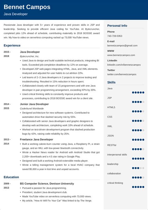 java developer cv example uk