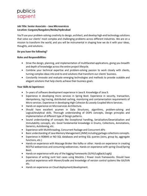 java microservices job description