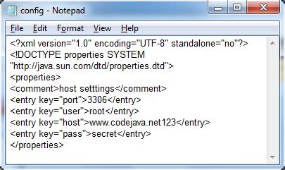 java properties xml file example