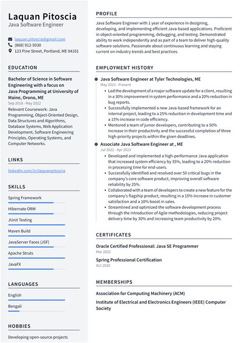 java software engineer cv example