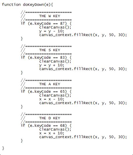 javascript canvas keyboard events