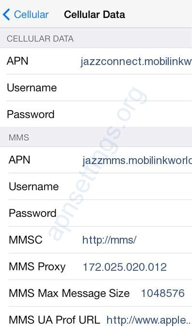 jazz mobile data network settings