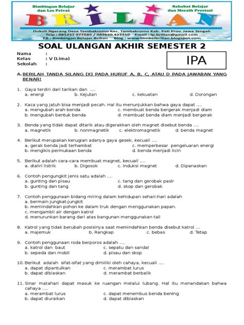 Jenis Soal IPA Kelas 5