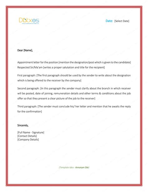 job appointment letter format word