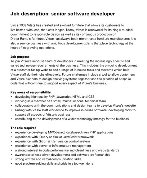 job description for senior software developer