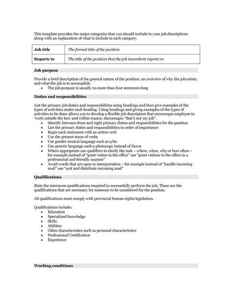 job experience description examples