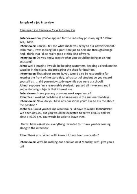 job interview scenario examples