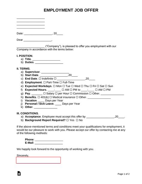 job offer letter example word