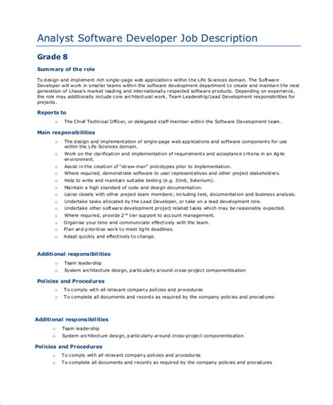 job profile for software developer