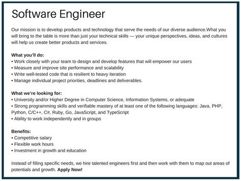 job requirements for a software engineer