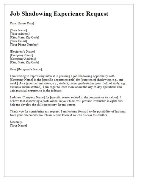 job shadowing request email example pdf